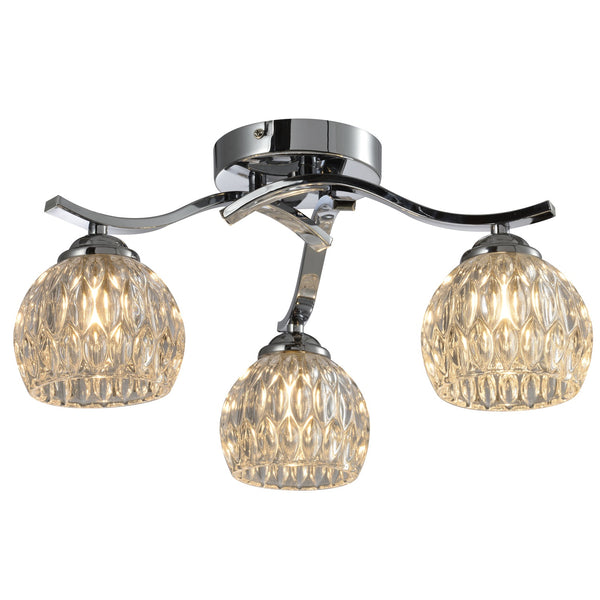 Modern 3 Light Semi-Flush Ceiling Light, G9 Cap Type, Polished Chrome Finish, Glass Shades Included, Bulbs Not Included