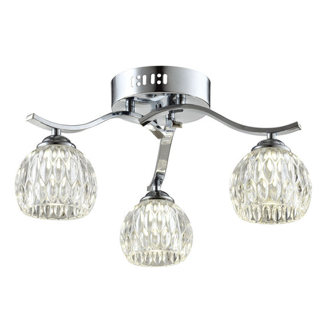 Modern 3 Light Semi-Flush Ceiling Light, G9 Cap Type, Polished Chrome Finish, Glass Shades Included, Bulbs Not Included