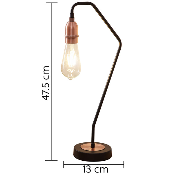 Harper Living 1xE27/ES Up Table Lamp with ST64 Clear Bulb, Black and Copper Finish