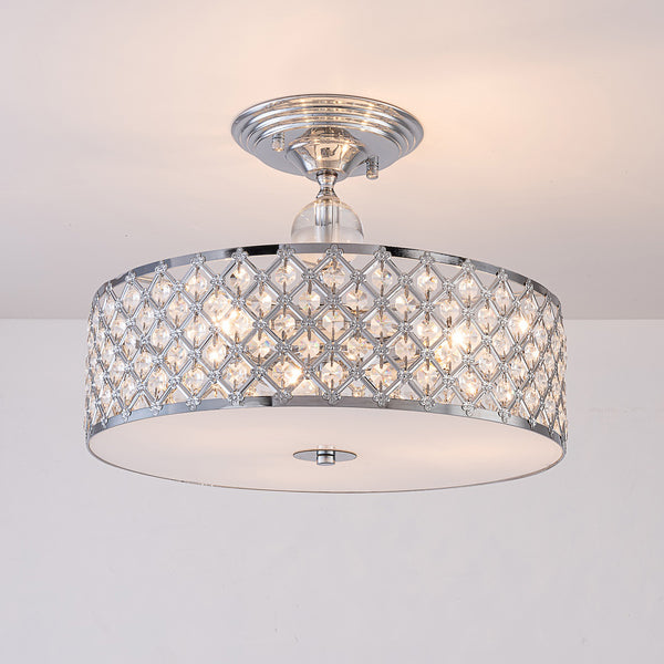 Polished Chrome Semi-Flush Ceiling Light, 3 Lights E27 Bulb Caps