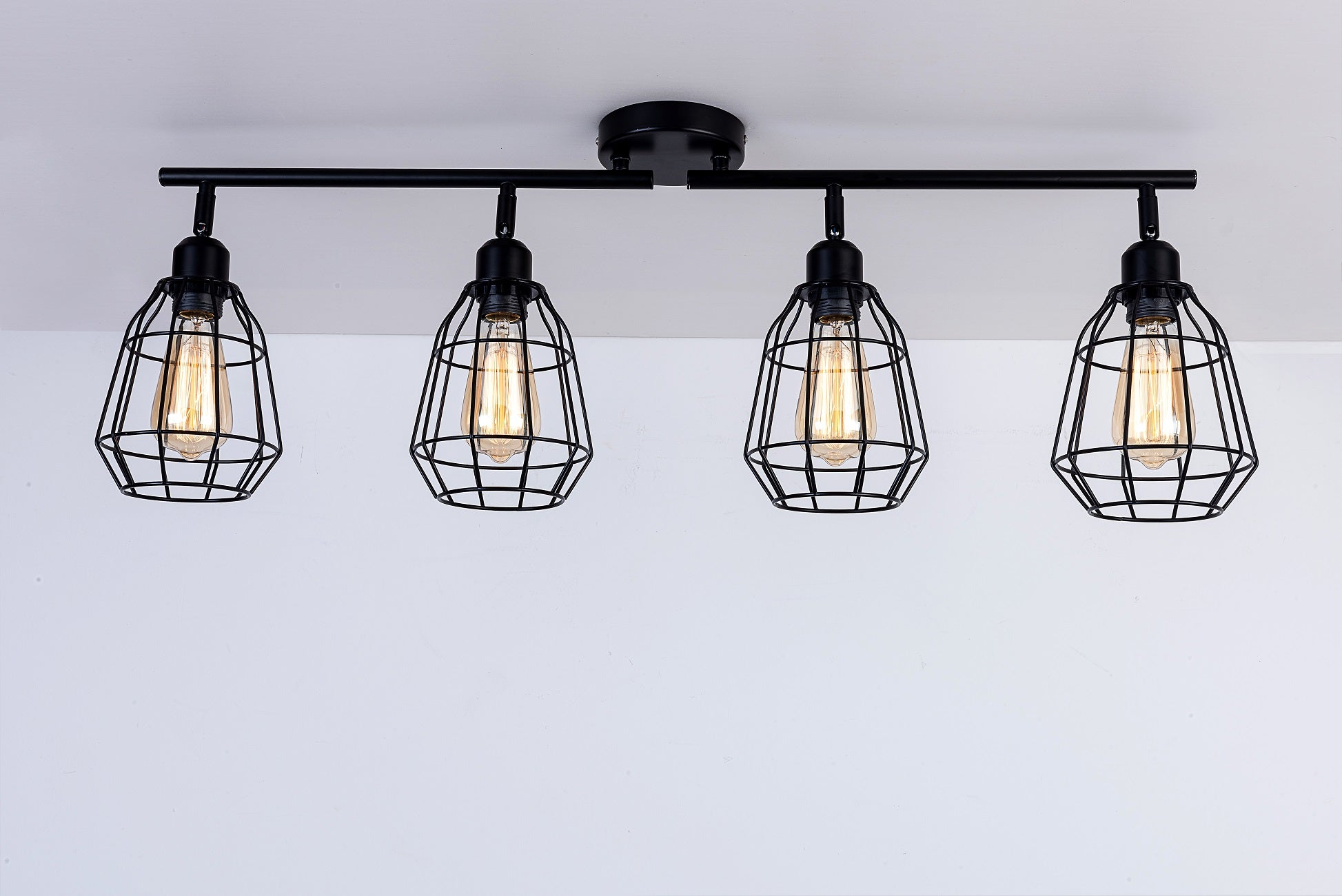 Caged Bar Ceiling Light, 4 Lights E27 Cap, Black Vintage Finish, LED Compatible