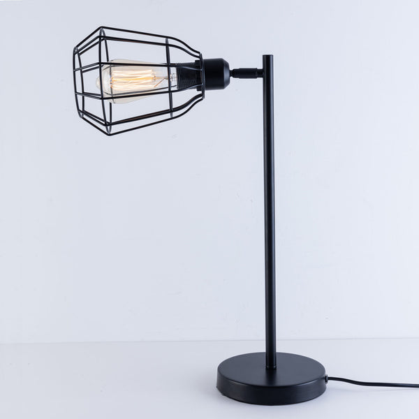 Caged Table Lamp, Switch Included, E27 Cap, Black Vintage Finish, LED Compatible