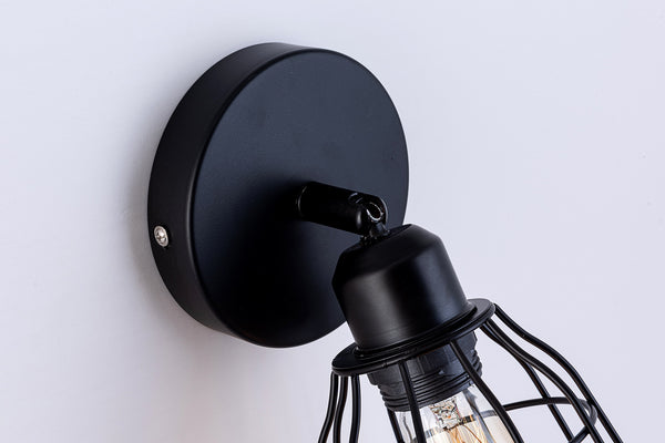 Caged Wall Light, E27/ES Cap, On/Off Switch Black Vintage Finish, LED Compatible