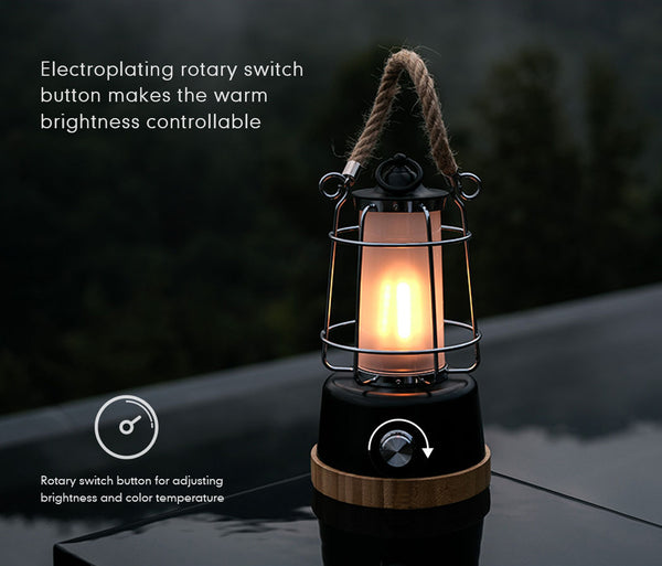 HARPER LIVING Rechargeable Camping LED Retro Water Resistant Lantern, 6 Watts 370 Lumen, Long Life Battery Powered, Dimmable and Colour Changing, Rope Handle