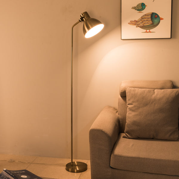 Floor Lamp, Bowl Shade, On/Off Switch, ECP Plug, Reading Light, Simple Design, Antique Bronze Finish, E27 Bulb Cap