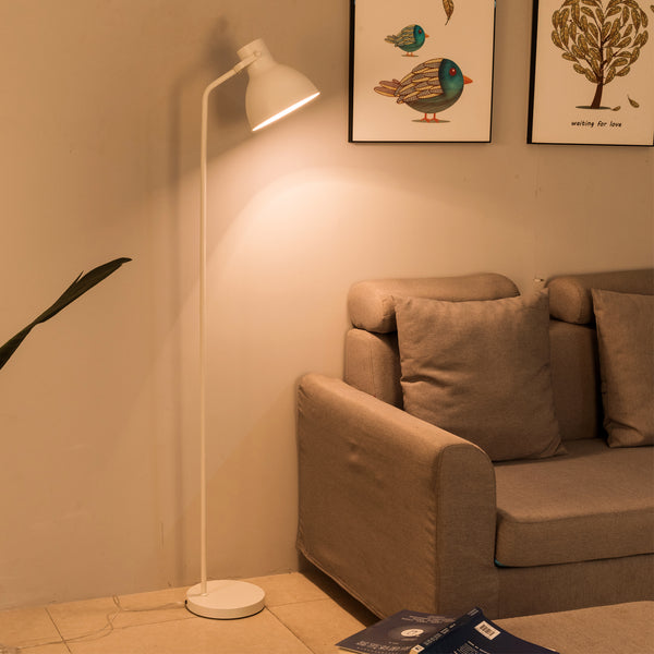 Floor Lamp, Bowl Shade, On/Off Switch, ECP Plug, Reading Light, Simple Design, Matt White Finish, E27 Bulb Cap