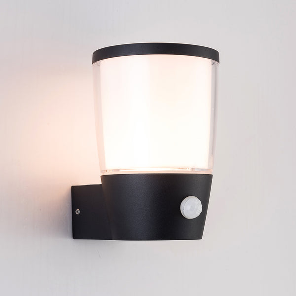 Outdoor Wall Light Black finish with PIR Infrared Sensor IP54 Aluminium Exterior Weatherproof Warm White Light, Ideal for Garden, Front/Back Door, Balcony