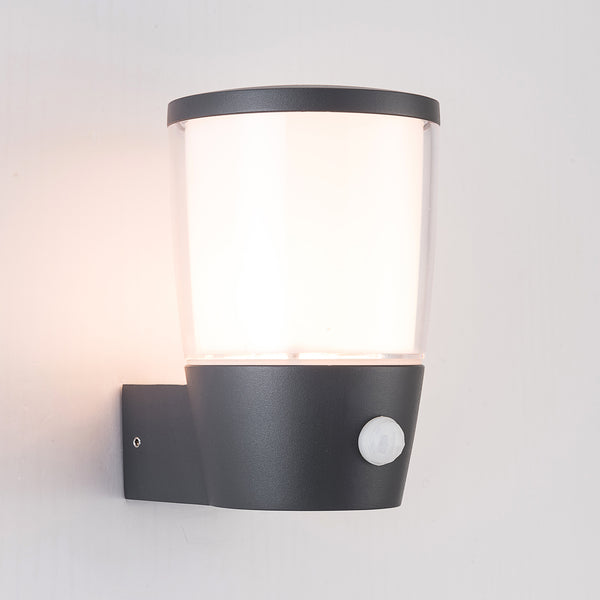 Outdoor Wall Light Grey finish with PIR Infrared Sensor IP54 Aluminium Exterior Weatherproof Warm White Light, Ideal for Garden, Front/Back Door, Balcony