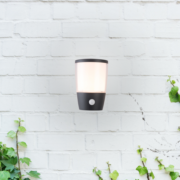 Outdoor Wall Light Grey finish with PIR Infrared Sensor IP54 Aluminium Exterior Weatherproof Warm White Light, Ideal for Garden, Front/Back Door, Balcony