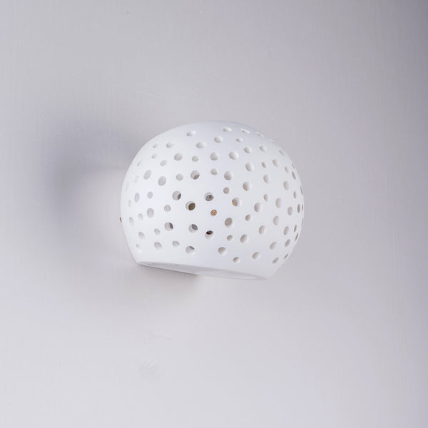 Perforated Up/Down Ceramic Wall Light, Open Sphere Shade, 1xG9 Bulb Cap 25 Watts Maximum, White finish