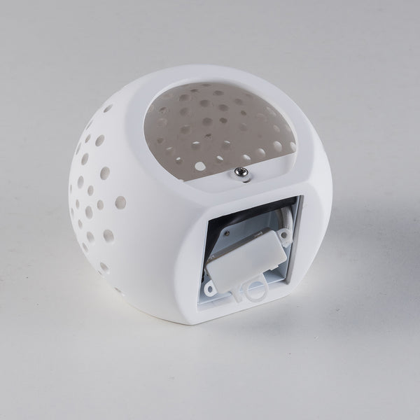 Perforated Up/Down Ceramic Wall Light, Open Sphere Shade, 1xG9 Bulb Cap 25 Watts Maximum, White finish