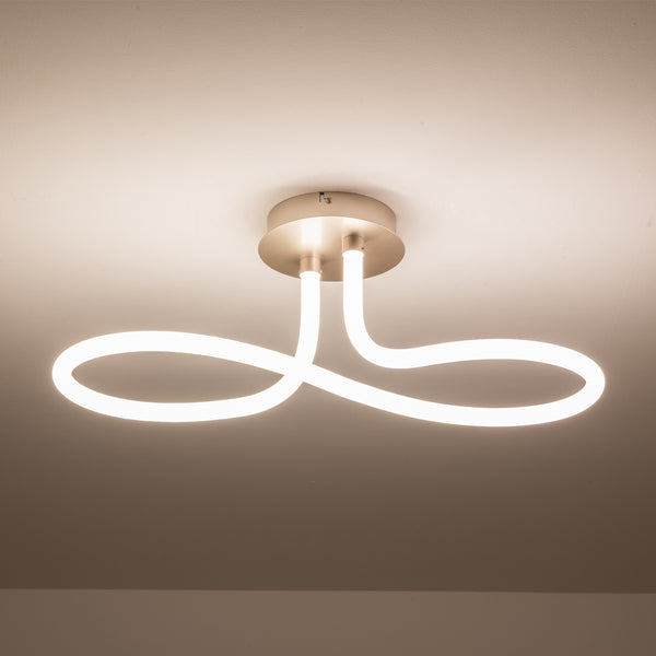 LED 1 Light Semi-Flush Ceiling Light, Polycarbonate Shade, Matt Nickel, Non-Dimmable