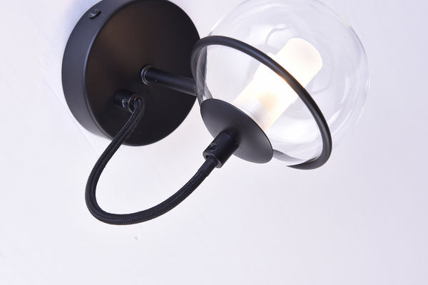 HARPER LIVING 1xG9 Up Wall Light with On/Off Switch, Matt Black Finish, Globe Shaped Glass Shade