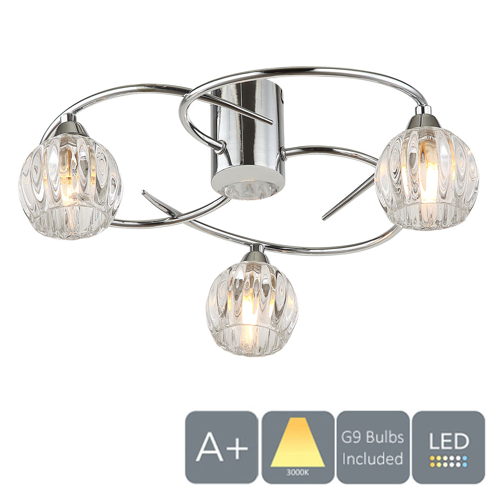 BOLLA LED 3 Lights Ceiling Light, Polished Chrome, Warm White (3000K)