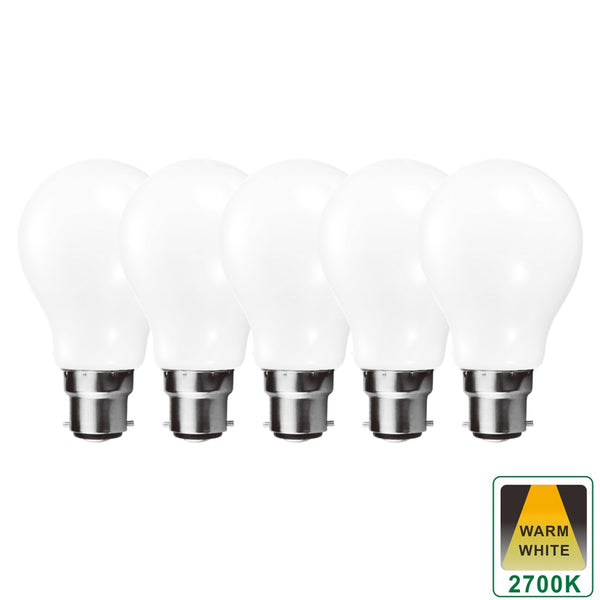 B22 9 Watts Dimmable LED Vintage Bayonet Light Bulb, Warm White Opal Finish Packs of 3, 5 and 10