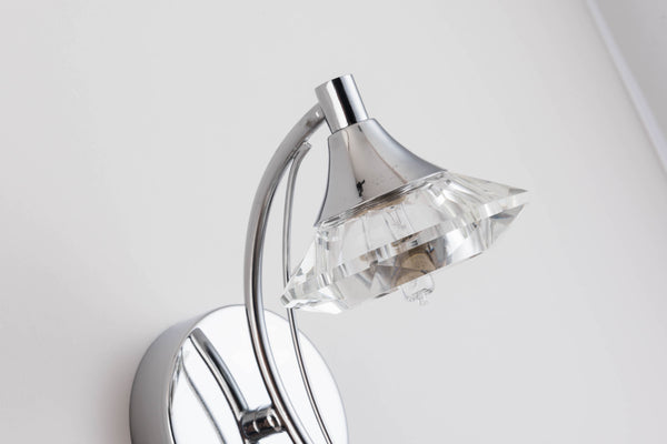 Single Wall Light and Sconce, Polished Chrome Finish, Clear Glass Shade, G9 Bulb Cap