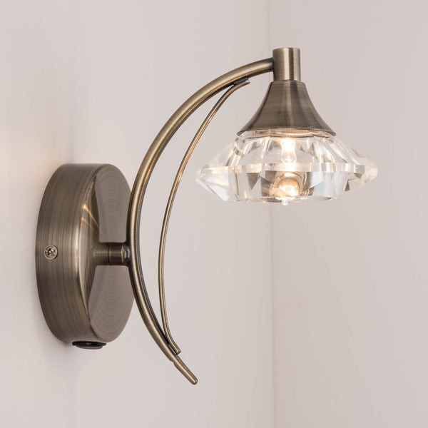 Single Wall Light and Sconce, Antique Brass Finish, Clear Glass Shade, G9 Bulb Cap