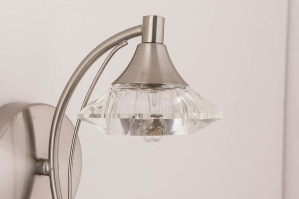 Single Wall Light and Sconce, Satin Nickel Finish, Clear Glass Shade, G9 Bulb Cap