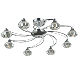 8 Light Semi-Flush Ceiling Light, Polished Chrome Finish, Clear Glass Shades