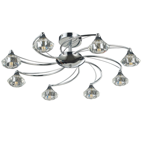 8 Light Semi-Flush Ceiling Light, Polished Chrome Finish, Clear Glass Shades