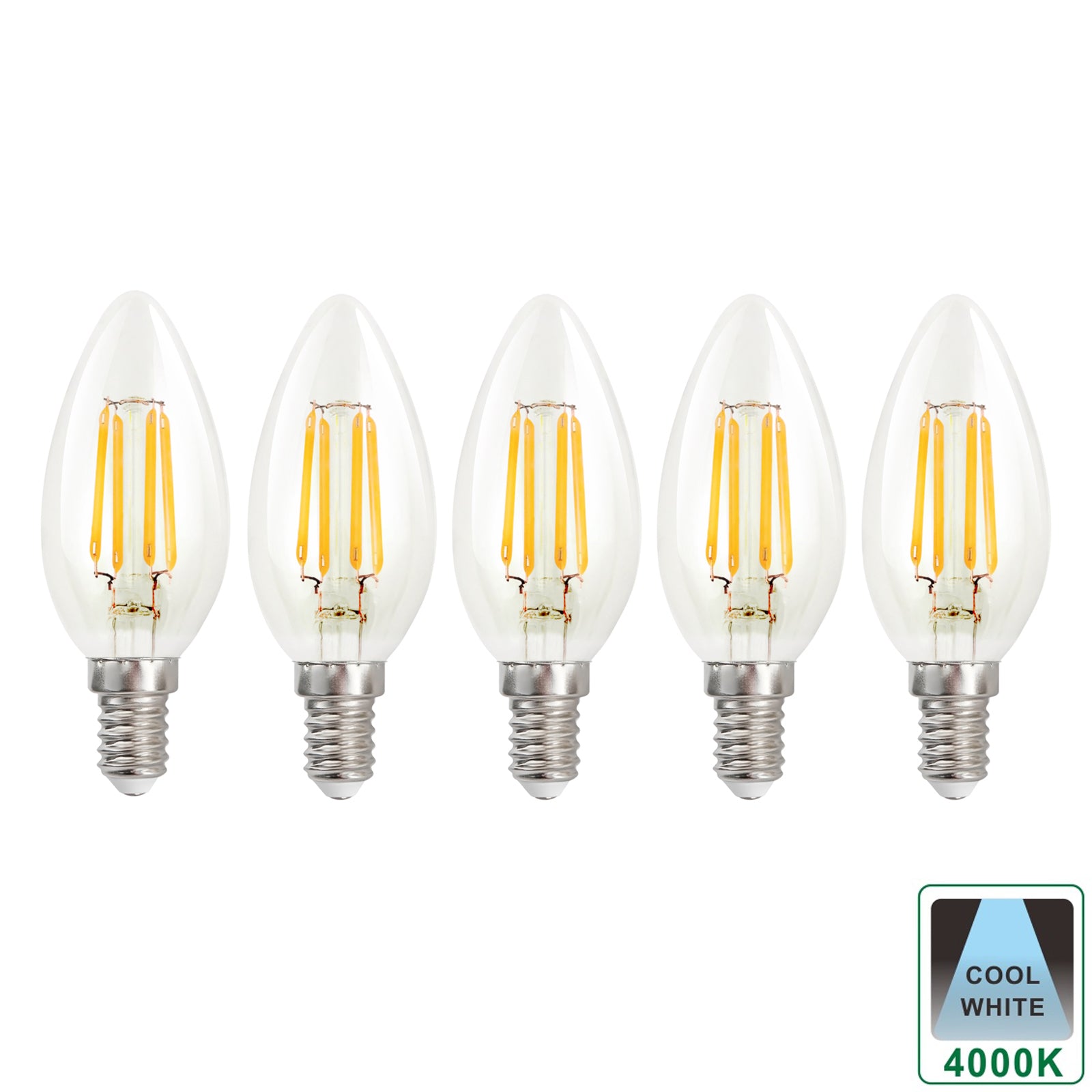 Harper Living Clear Glass Cool White Dimmable 4.5 Watts E14 LED Candle Bulbs, Pack of 5