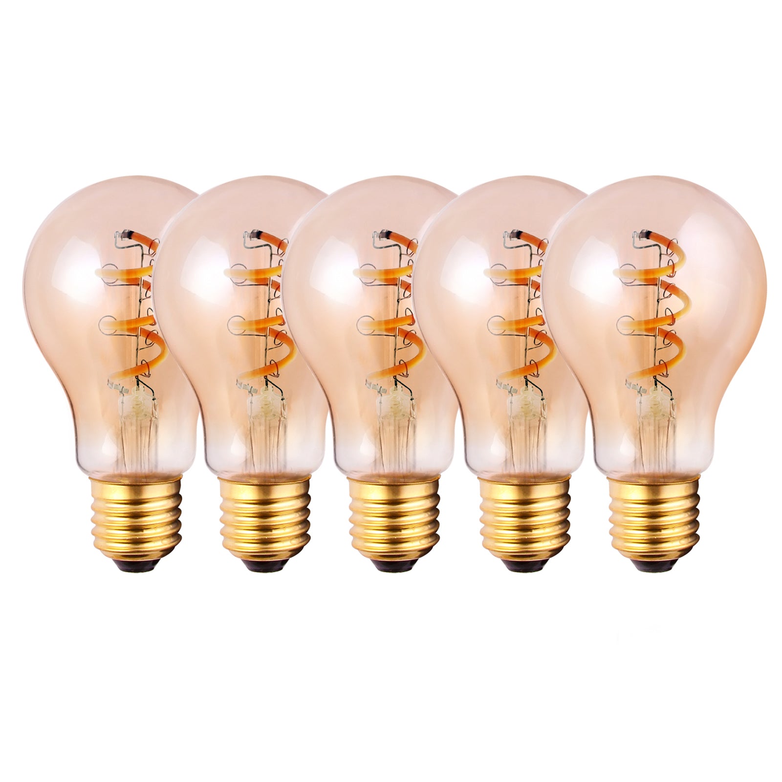 E27 Vintage Light Bulbs Amber Finish 4 Watts Dimmable LED GLS/A60, Warm White Packs of 5