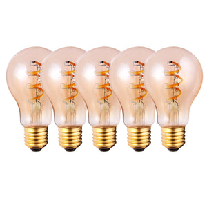 E27 Vintage Light Bulbs Amber Finish 4 Watts Dimmable LED GLS/A60, Warm White Packs of 5