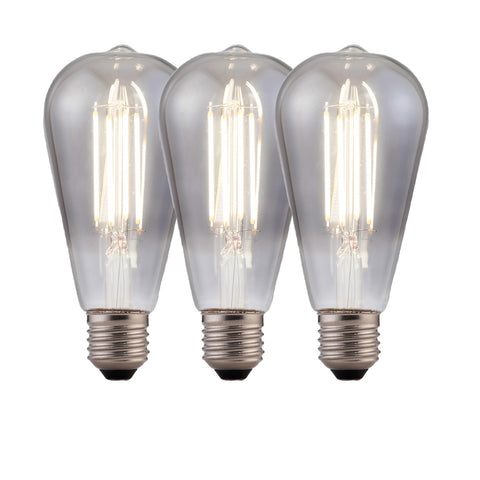 Harper Living ST64 Smoked Glass Squirrel Cage LED Bulb E27 Base, Pack of 3