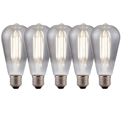 Harper Living ST64 Smoked Glass Squirrel Cage LED Bulb E27 Base, Pack of 5