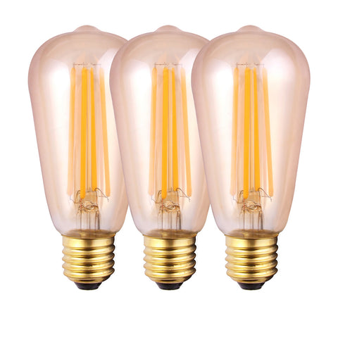 Harper Living ST64 Amber Glass Squirrel Cage LED Bulb E27 Base, Pack of 3